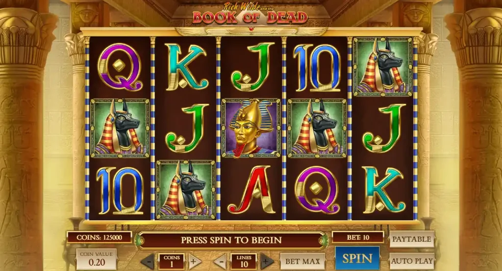 Goatz Casino Book of Dead Slot im Demo Modus mit Spieloberfläche